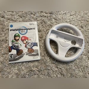 Nintendo Wii White Steering Wheel with Mario Kart Game